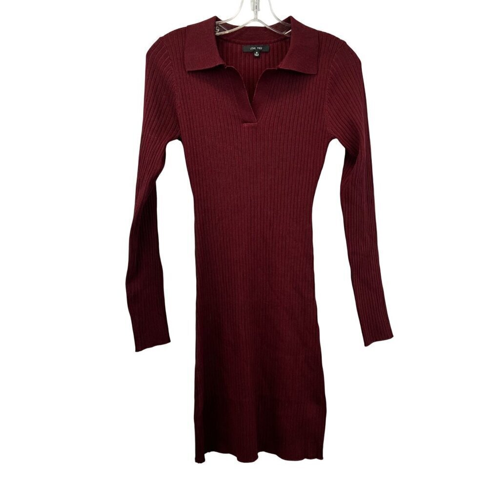 Love Tree Bodycon Sweater Dress Long Sleeve Burgundy Ribbed Size Medium